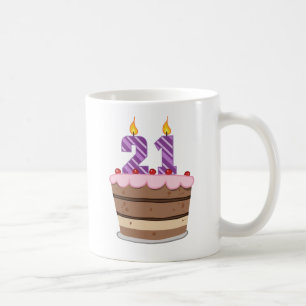Caneca De Café Idade 21 no bolo de aniversário