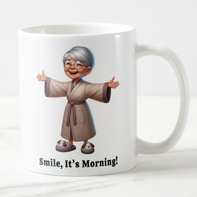 Caneca De Café Idoso Alegre em um Robe Aconchegante (Criador carregado)