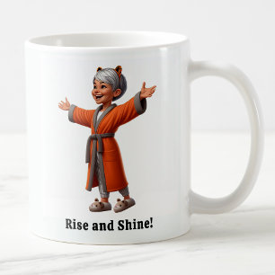 Caneca De Café Idoso Alegre em um Robe Aconchegante