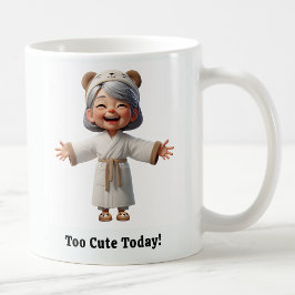 Caneca De Café Idoso Alegre em um Robe Aconchegante