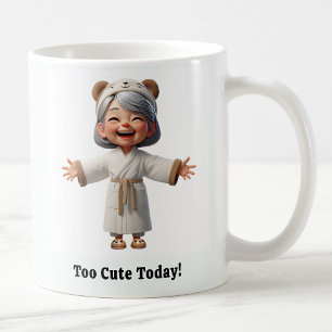 Caneca De Café Idoso Alegre em um Robe Aconchegante
