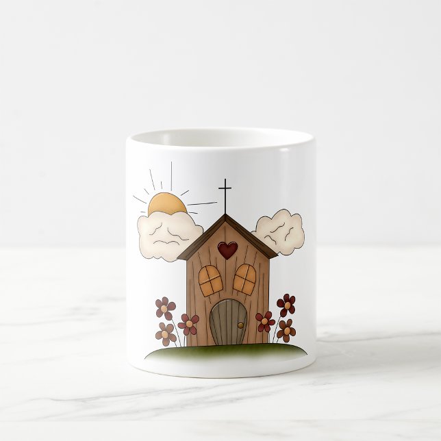 Caneca De Café Igreja Sunny com Flores Rústicas (Criador carregado)