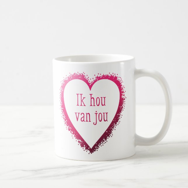 Caneca De Café Ik hou camionete jou, eu te amo no Dutch no rosa (Direita)