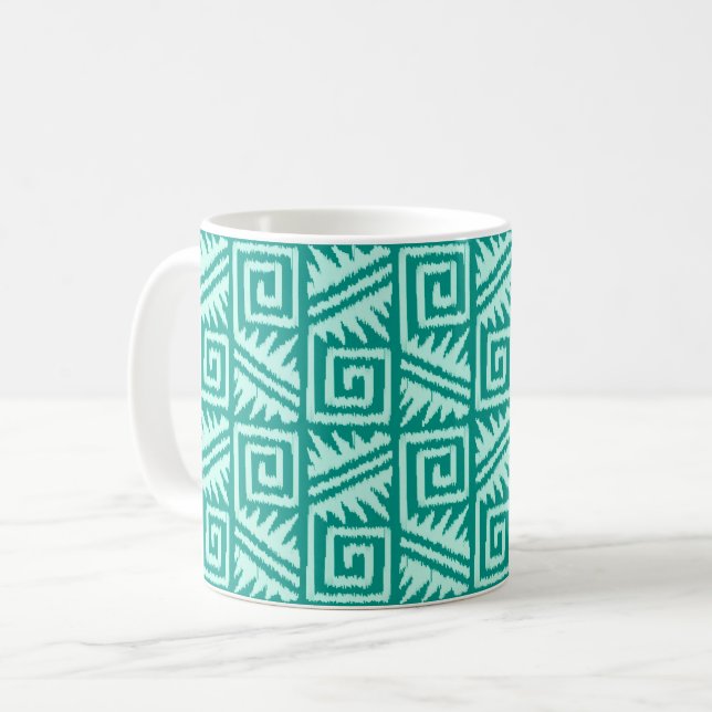 Caneca De Café Ikat Aztec Pattern - Turquoise e Aqua (Frente Esquerda)