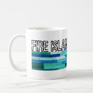 Caneca De Café Ilha de Fogo NY azul verde design abstrato vintage