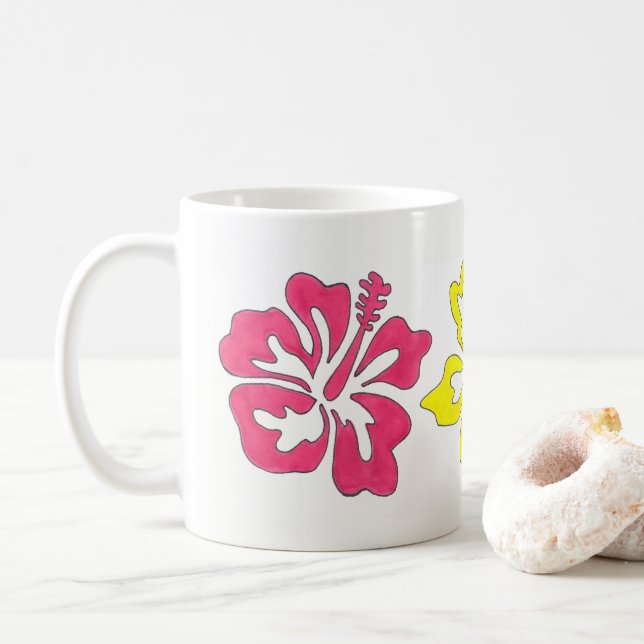 Caneca De Café Ilha Floral Tropical do Hibiscus (Com Donut)