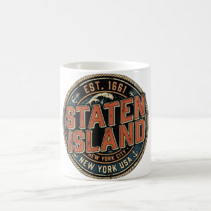 Caneca De Café Ilha Staten Cidade de Nova York Selo Náutico Vinta