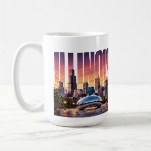 Caneca De Café Ilinois Horizonte de Chicago Aventura Urbana à Bei