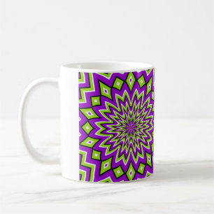 Caneca De Café Ilusões Óticas Loucas - Flores, Verde e Roxo