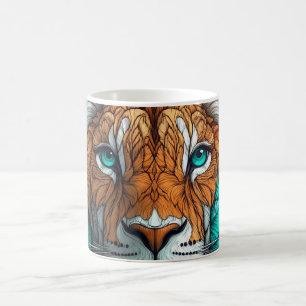 Caneca De Café ilustração abstrata de um rosto de leão