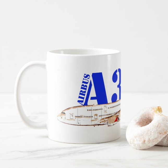 Caneca De Café Ilustração Airbus A380 com Design de Cauda Vermelh (Com Donut)