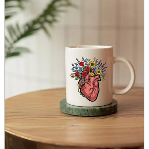 Caneca De Café Ilustração Anatômica do Coração Floral