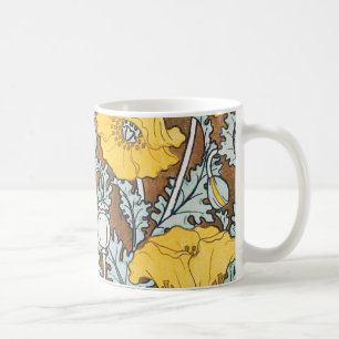 Caneca De Café Ilustração Art Nouveau Amarela Flor de Papoula