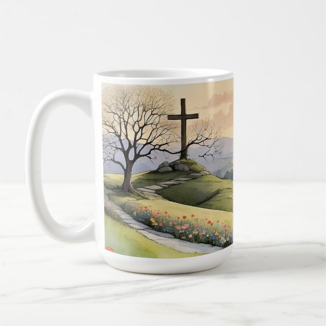 Caneca De Café Ilustração artística do nascer do sol da Páscoa (Esquerda)
