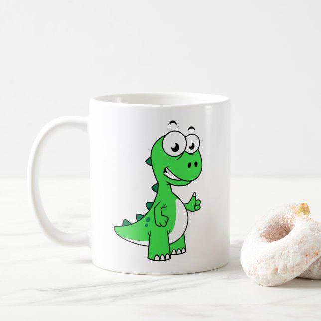 Caneca De Café Ilustração Bela De Tyrannosaurus Rex. 2 (Com Donut)