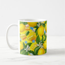 Caneca De Café Ilustração Botânica de Citros e Medicamentos