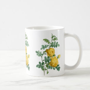 Caneca De Café Ilustração botânica do vintage do rosa amarelo