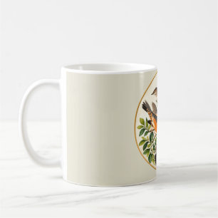 Caneca De Café Ilustração Botânica Vintage de Pássaros Parede Qua