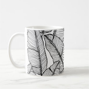 Caneca De Café Ilustração Branca Preta de Banana Leaf