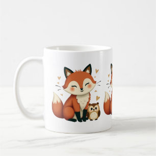 Caneca De Café Ilustração Caprichosa de Raposa e Coruja na Flores
