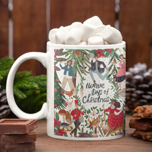 Caneca De Café Ilustração Clássica dos 12 Dias de Natal Fofa