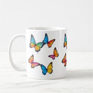 Caneca De Café Ilustração Colorida da Borboleta