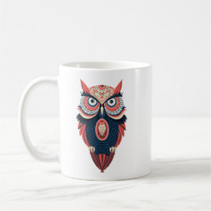 Caneca De Café Ilustração Colorida de Coruja Arte de Sabedoria