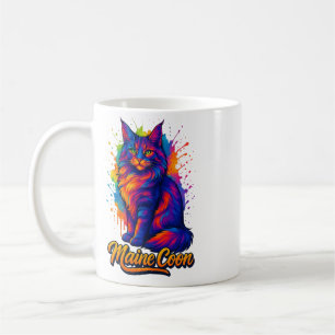 Caneca De Café Ilustração Colorida de Gatos de Pop de Arte Maine 