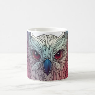 Caneca De Café ilustração colorida do rosto de uma coruja,