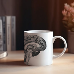 Caneca De Café Ilustração da anatomia médica da Vintage no cérebr