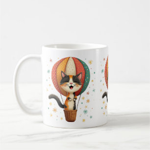 Caneca De Café Ilustração da Aventura Celestial de um Gato Calico