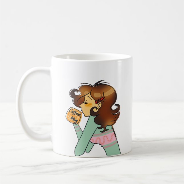 Caneca De Café Ilustração da Garota do Café Aconchegante da Manhã (Esquerda)