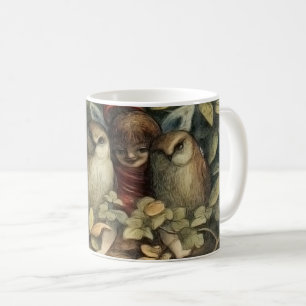 Caneca De Café Ilustração da Natureza das Corujas e Fadas do Elf