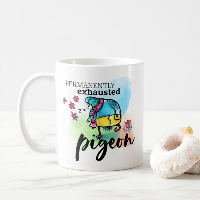 Caneca De Café Ilustração das aves de pombo permanentemente esgot (Com Donut)