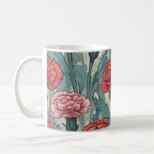 Caneca De Café Ilustração das flores dos cravos cor-de-rosa