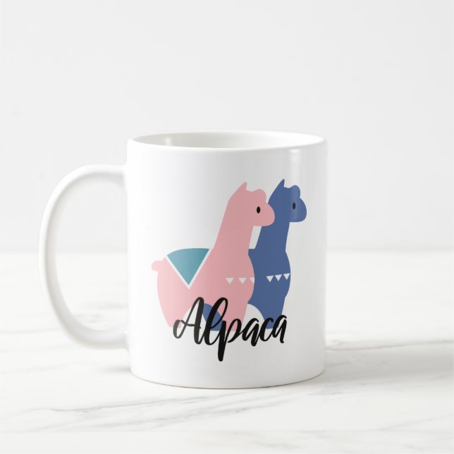 Caneca De Café Ilustração de Alpaca Púrpura Cor-de-rosa-branca (Esquerda)