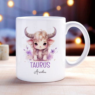 Caneca De Café Ilustração de Aquarela Cuta de Taurus Zodiac
