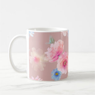 Caneca De Café Ilustração de aquarela das flores. Flutuação de ág