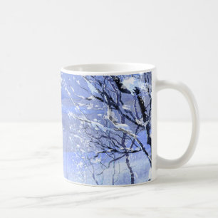 Caneca De Café Ilustração de Aquarela Mínima Azul da Floresta de 