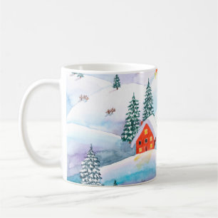 Caneca De Café Ilustração de aquarela pintada à mão do invern