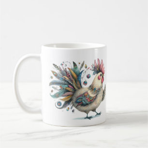 Caneca De Café Ilustração de Arte Folclórica Fantasy Chicken ou R