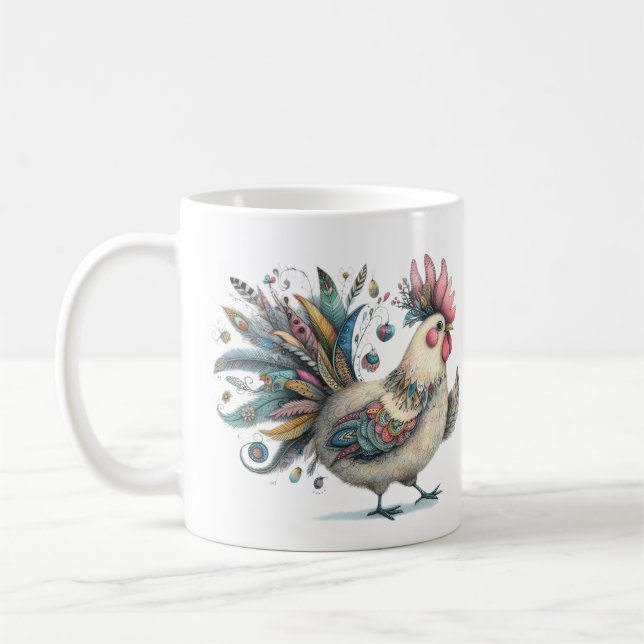 Caneca De Café Ilustração de Arte Folclórica Fantasy Chicken ou R (Esquerda)