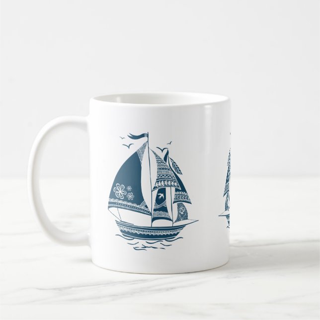 Caneca De Café Ilustração de Barcos Tribais Marítimos à Venda Eól (Esquerda)