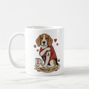 Caneca De Café Ilustração de Beagle com Tatuagem Eu Amo Mamãe