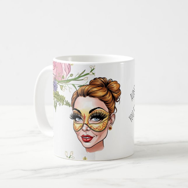 Caneca De Café Ilustração de Beleza de Mascarada Floral (Frente Esquerda)