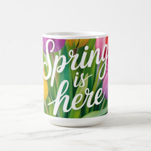 Caneca De Café Ilustração de Buquê de Tulipas "A Primavera Chegou