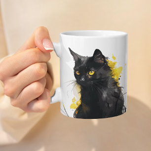 Caneca De Café Ilustração de Cabeça de Gato de Narração Negra
