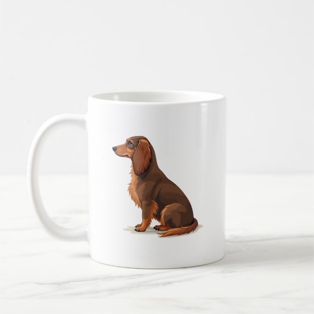 Caneca De Café Ilustração de cachorro Dachshund de pelo longo vin (Esquerda)