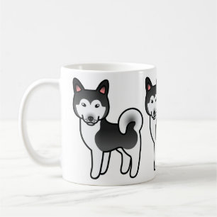 Caneca De Café Ilustração de Cachorro Malamuto Negro E Branco