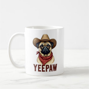Caneca De Café Ilustração de cachorro ocidental YeePaw Pug Cowboy